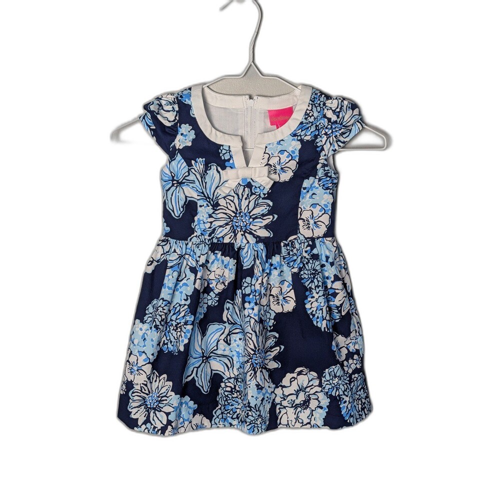 Lilly Pulitzer Girl's Louise Dress "Low Tide Navy Bouquet All Day" Blue Floral 3